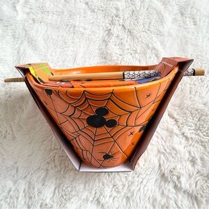 *NEW* Disney Halloween Mickey Mouse Ramen Noodle Bowl Orange with Chopsticks